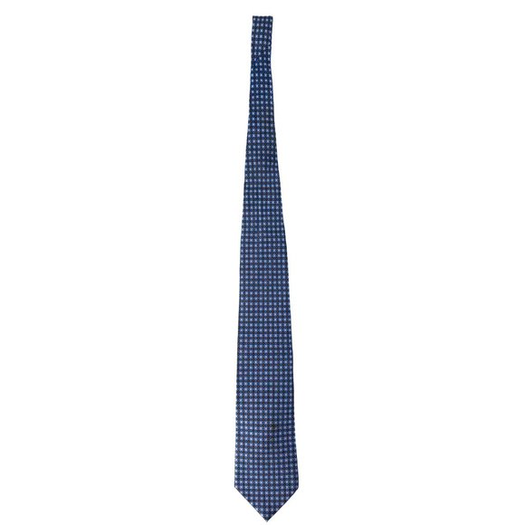ERMENEGILDO ZEGNA Blue Micro Floret Grid Silk Tie - Picture 2 of 16